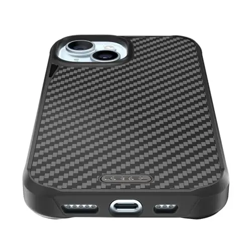 REBEL iPhone 15 учун ҳолат [Gen-5 Aramid tolasi] Kuchli MagSafe bilan mos keladi, Ushlash mumkin tomonlari, Zarbaga chidamli burchaklari, CNC metall tugmalari, Yangilangan himoya oluvchi dizayni, 6,1 dyuymli telefon 2023 (Qora) - 4