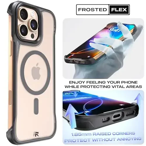 REBEL iPhone 16 Pro Max Clear Case [Frosted Flex Series] Qulaylik uchun ochiq tomonlar, kuchli MagSafe mos, mato tuzilishi, zarbadan himoya, yangilangan ramkasiz qopqoq, 6.9 dyuymli telefon 2024 - 2