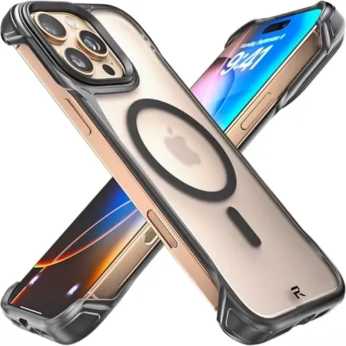 REBEL iPhone 16 Pro Max Clear Case [Frosted Flex Series] Qulaylik uchun ochiq tomonlar, kuchli MagSafe mos, mato tuzilishi, zarbadan himoya, yangilangan ramkasiz qopqoq, 6.9 dyuymli telefon 2024 - 1