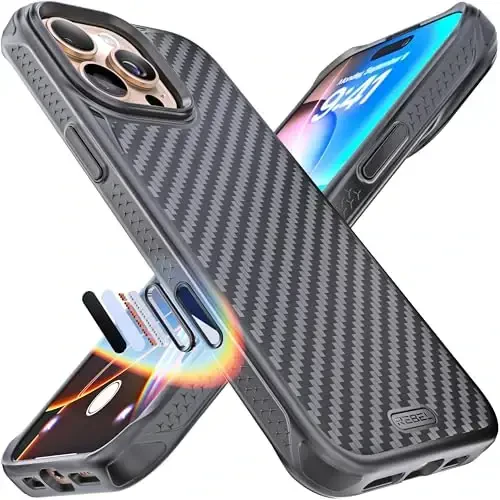 REBEL Case for iPhone 16 Pro Max [Gen-6 Aramid Fiber] Strong MagSafe Compatible, Grippy Sides, Shockproof Corners, Metal Lens + Buttons, Upgraded Protective Design, 6.9 Inch Phone 2024 (Black) 