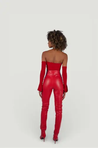Rebel Pants Red, Detailed Gussets, Zipper, Chardon, Vegan Leather - 5