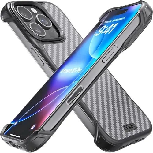 REBEL Phone Case for iPhone 16 Pro [Flex Series] Exposed Sides for Comfort, Aramid Fiber, Strong MagSafe Compatible, Shockproof, Metal Lens, Protective Frameless Design, 6.3 Inch 2024 (Flex) - REBEL