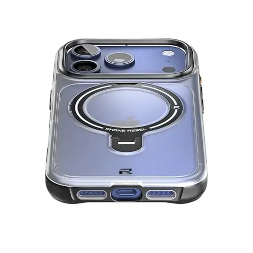 REBEL Semi-Clear Case for iPhone 17 Pro 6.3” [Frosted Series Gen7] Strong MagSafe Compatible, Grippy Sides, Built-In Metal Kickstand, Translucent Matte, Protective Upgraded Frameless Cover, 2025 Phone - 3