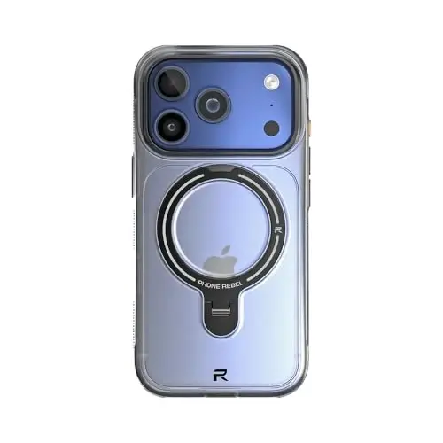 REBEL Semi-Clear Case for iPhone 17 Pro 6.3” [Frosted Series Gen7] Strong MagSafe Compatible, Grippy Sides, Built-In Metal Kickstand, Translucent Matte, Protective Upgraded Frameless Cover, 2025 Phone - 5