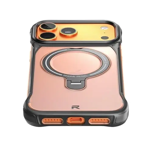 REBEL Semi-Clear Case for iPhone 17 Pro Max 6.9” [Frosted Flex Series] Exposed Sides for Comfort, Strong MagSafe Compatible, Built-in Metal Kickstand, Protective Upgraded Frameless Cover 2025 Phone - 3
