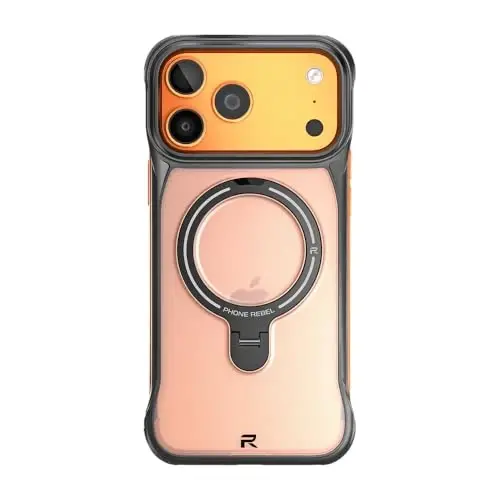 REBEL Semi-Clear Case for iPhone 17 Pro Max 6.9” [Frosted Flex Series] Exposed Sides for Comfort, Strong MagSafe Compatible, Built-in Metal Kickstand, Protective Upgraded Frameless Cover 2025 Phone - 5