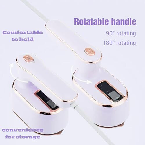 REBOLLITA Travel Steamer Iron for Clothes, 1000W handheld size portable Steamer Support Dry and Wet Ironing 180° small hand garment electric steam ironing machine for dress shirt travel (white LCD) - 3