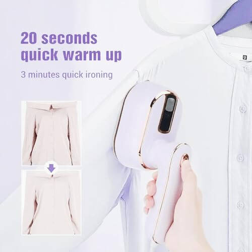 REBOLLITA Travel Steamer Iron for Clothes, 1000W handheld size portable Steamer Support Dry and Wet Ironing 180° small hand garment electric steam ironing machine for dress shirt travel (white LCD) - 6