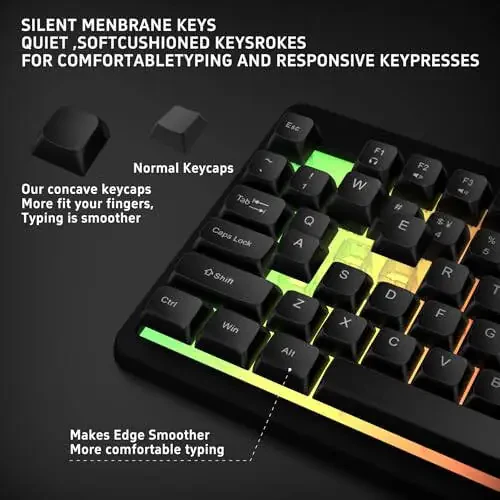 RECCAZR Gaming Keyboard, 104 Full-Size Wired Gaming Keyboard with Rainbow Backlit, Anti-Ghosting, Spill-Resistant Keyboard for Gaming and Office, Membrane Keyboard for PC - 3