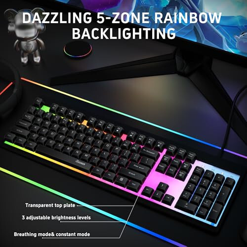 RECCAZR Gaming Klaviaturasi, 104 To'liq Hajmli Simli O'yin Klaviaturasi, Kamalak Orqa Fon Yoritish, Anti-Ghosting, Suga Chidamli Klaviatura, O'yin va Ofis uchun, Membran Klaviatura, Kompyuter uchun - RECCAZR (1)