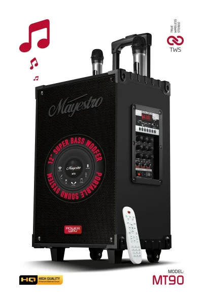 Rechargeable Dual Microphone Karaoke System Portable Amplifier MT90 Bluetooth Speaker - POWERWAY