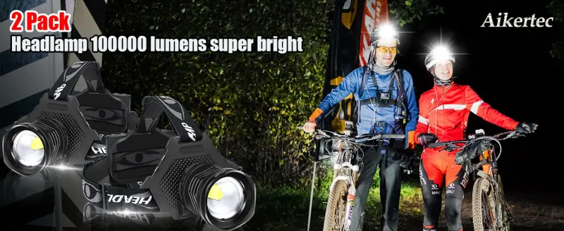 Rechargeable LED Headlamp 1080 Lumen, Super Bright Head Lamp Flashlight with 5 Lighting Modes, IPX6 Waterproof, Zoomable Headlight for Camping, Hiking, Fishing, Biking(2 Pack) (2pcs headlamp2) - 7