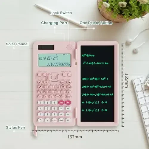 Rechargeable Scientific Calculator for Students, Pink 991ES MAX Foldable Science Calculator with Notepad 417 Function Solar Energy Science Calculators for Middle and High School Supplies (Pink) - NEWYES (1)