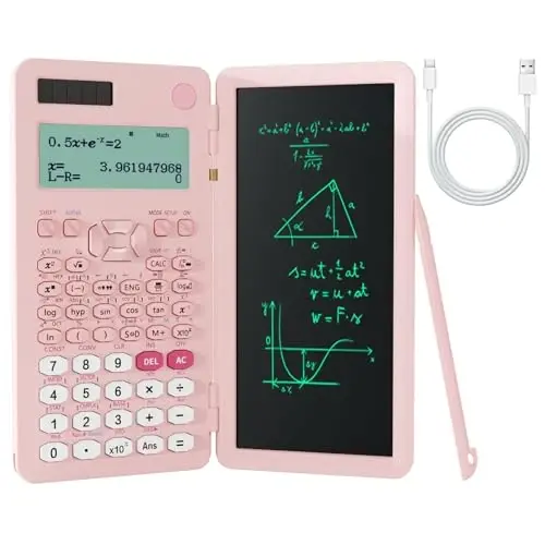 Rechargeable Scientific Calculator for Students, Pink 991ES MAX Foldable Science Calculator with Notepad 417 Function Solar Energy Science Calculators for Middle and High School Supplies (Pink) - 1