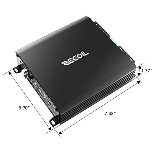 Recoil DI600.1 Моноблочный автомобильный сабвуферный усилитель класса D, максимальная мощность 1200 Вт, стабильная работа при 2/4 Ом, источник питания MOSFET, в комплекте пульт дистанционного управления басами. - 6