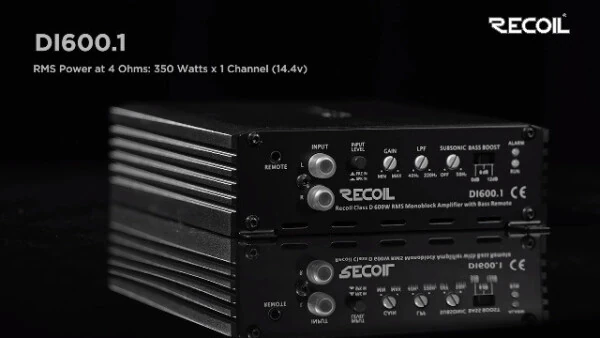 Recoil DI600.1 Моноблочный автомобильный сабвуферный усилитель класса D, максимальная мощность 1200 Вт, стабильная работа при 2/4 Ом, источник питания MOSFET, в комплекте пульт дистанционного управления басами. - 7