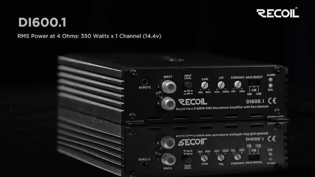 Recoil DI600.1 Class-D Car Audio Mono-Block Subwoofer Amplifier, 1200 Watts Max Power, 2/4 OModazone Stable, Mosfet Power Supply, Remote Bass Knob Included - 7