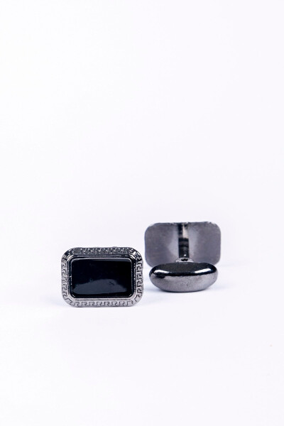 Rectangular Cufflinks with Shiny Black Stone - BAYEFENDİ (1)