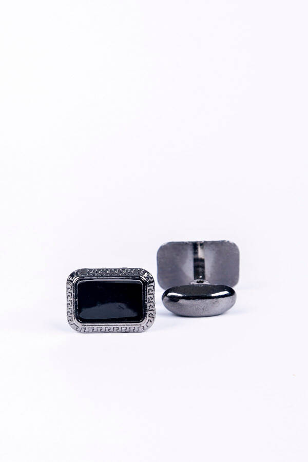 Rectangular Cufflinks with Shiny Black Stone - 2