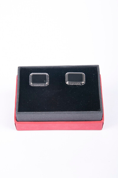 Rectangular Cufflinks with Shiny Black Stone - 3