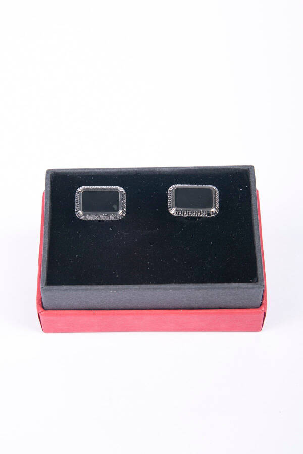 Rectangular Cufflinks with Shiny Black Stone - 3