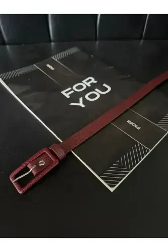 Rectangular Plated Buckle Thin Women's Trouser Belt, Jacket Belt, Shirt Belt-Burgundy - 1