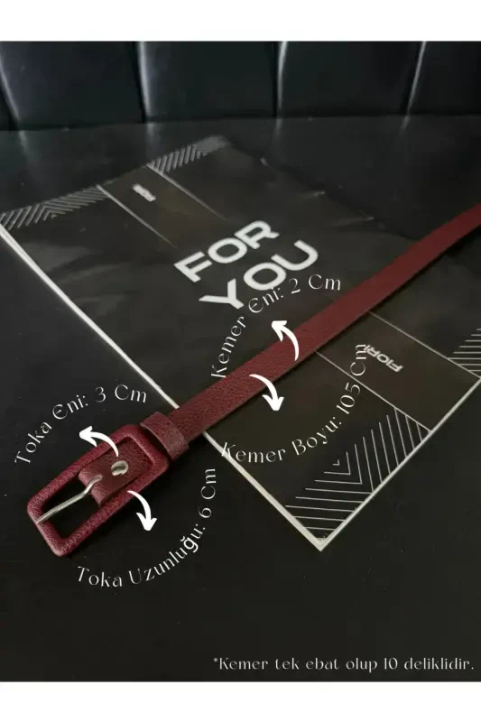 Rectangular Plated Buckle Thin Women's Trouser Belt, Jacket Belt, Shirt Belt-Burgundy - 4