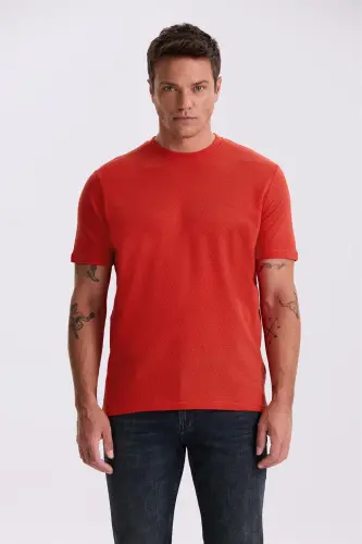 Red 100% Cotton Patterned Crew Neck T-Shirt 