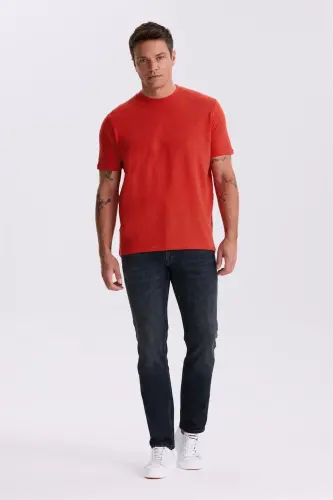 Red 100% Cotton Patterned Crew Neck T-Shirt - JAKAMEN (1)