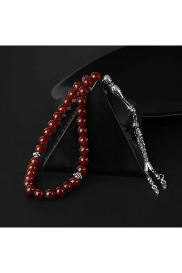 Red Agate Natural Stone Prayer Beads 33 - 8mm - 3