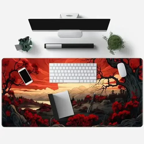 Red and Black Mouse Pad Japanese Mouse Pad XL Black Anime Big Mouse Pads for Desk Large Gaming Large Mouse Pad for Men Desk Pad with Stitched Edges Non-Slip Large Computer Mat, 31.5x15.7 in. - 4