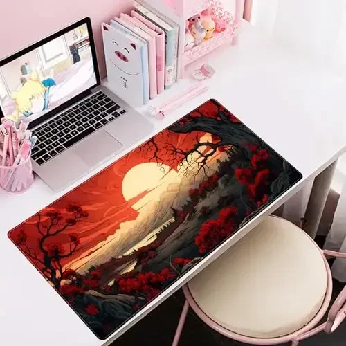 Red and Black Mouse Pad Japanese Mouse Pad XL Black Anime Big Mouse Pads for Desk Large Gaming Large Mouse Pad for Men Desk Pad with Stitched Edges Non-Slip Large Computer Mat, 31.5x15.7 in. - 5