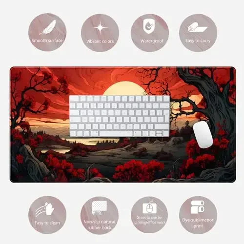 Red and Black Mouse Pad Japanese Mouse Pad XL Black Anime Big Mouse Pads for Desk Large Gaming Large Mouse Pad for Men Desk Pad with Stitched Edges Non-Slip Large Computer Mat, 31.5x15.7 in. - 6