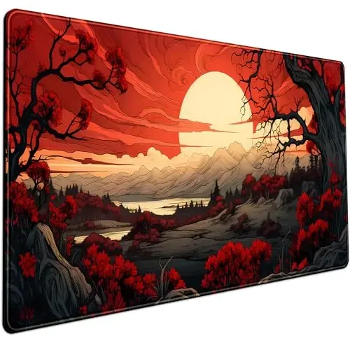 Red and Black Mouse Pad Japanese Mouse Pad XL Black Anime Big Mouse Pads for Desk Large Gaming Large Mouse Pad for Men Desk Pad with Stitched Edges Non-Slip Large Computer Mat, 31.5x15.7 in. - 1