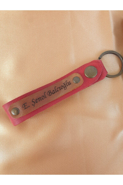 Red and Camel Genuine Leather Personalized, Name , Leather Keychain for Father's Day - 4