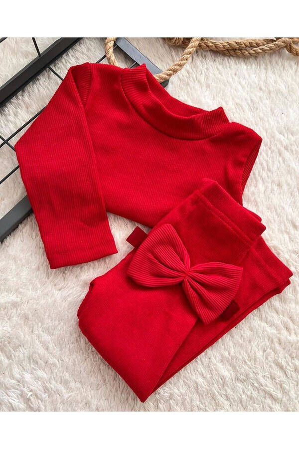 RED BABY LEGGINGS BLOUSE BANDANA SET - 1