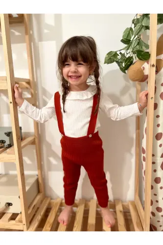 Red Baby Toddler Knitted Suspender Romper with Buttons 