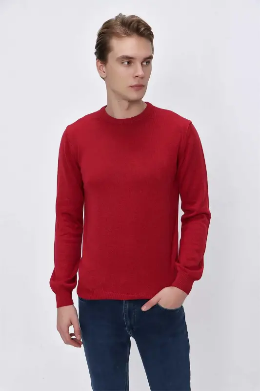 Red Basic Dynamic Fit Comfort Fit Crew Neck Knitted Sweater - 2