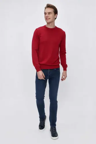 Red Basic Dynamic Fit Comfort Fit Crew Neck Knitted Sweater - 4