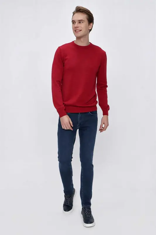 Red Basic Dynamic Fit Comfort Fit Crew Neck Knitted Sweater - 4