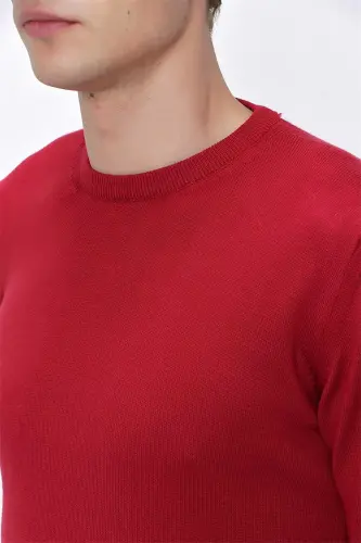 Red Basic Dynamic Fit Comfort Fit Crew Neck Knitted Sweater - 5