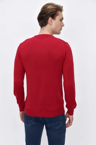 Red Basic Dynamic Fit Comfort Fit Crew Neck Knitted Sweater - 6