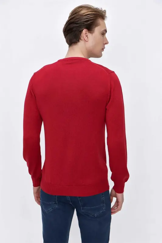 Red Basic Dynamic Fit Comfort Fit Crew Neck Knitted Sweater - 6