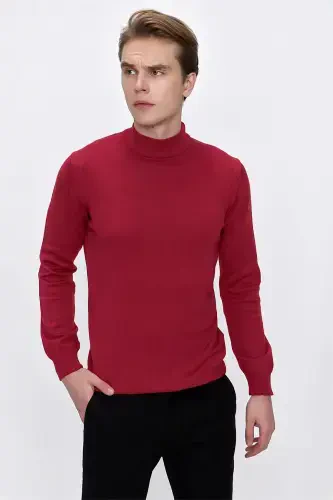 Red Basic Dynamic Fit Comfort Fit Half Turtleneck Knit Sweater - MORVEN (1)