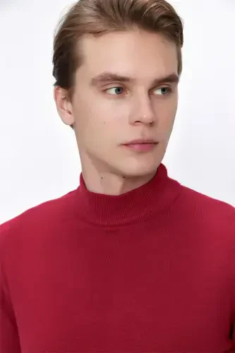 Red Basic Dynamic Fit Comfort Fit Half Turtleneck Knit Sweater - 4