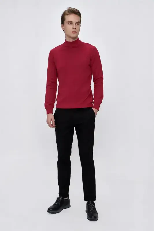 Red Basic Dynamic Fit Comfort Fit Half Turtleneck Knit Sweater - 5