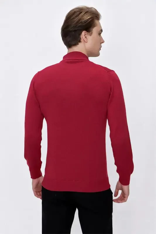 Red Basic Dynamic Fit Comfort Fit Half Turtleneck Knit Sweater - 6