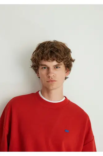 Red Basic Sweatshirt, Crew Neck, 0S10084-86417 - 6