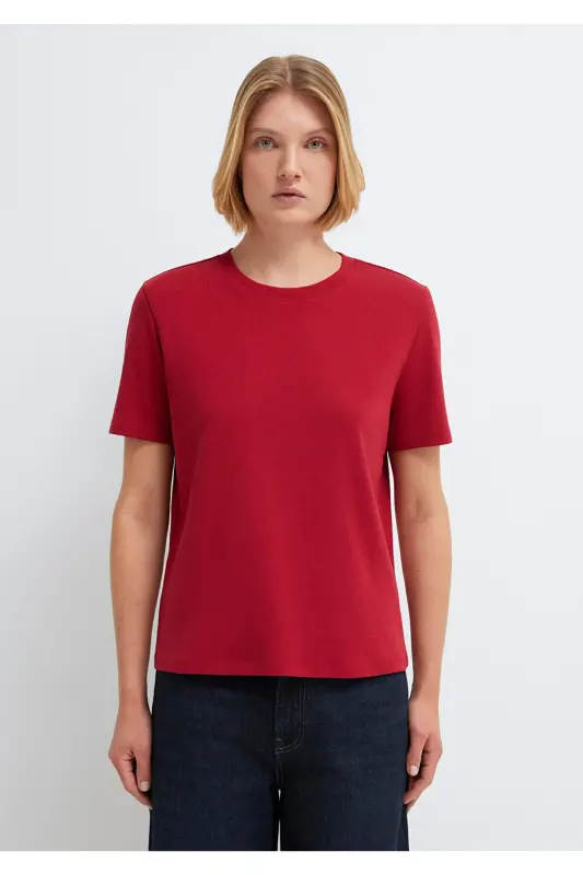 Red Basic T-Shirt Semi Slim Fit 1612916-70391 - Red - 3