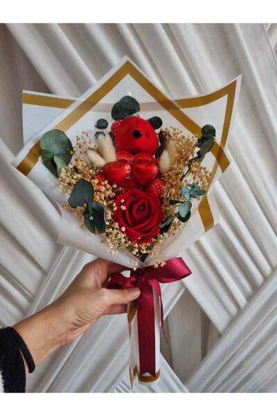 Red Bear Bouquet Chocolate Gift for Lover / Friend Gift / Birthday Gift - DESTINA TASARIM (1)